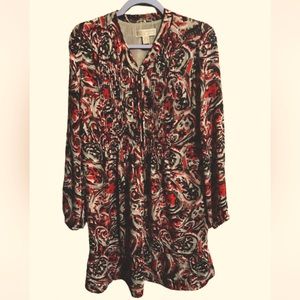 Michael Kors Ruffle Hem Midi Dress Casual Office Size 4 Fall Abstract Boho Ruche